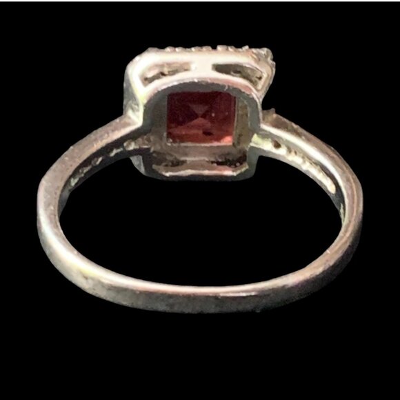 Sterling Silver Lab Created Red Garnet & CZ Ring - Picture 4 of 5